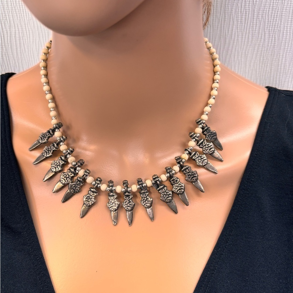 Vintage bohemian spiked beaded necklace